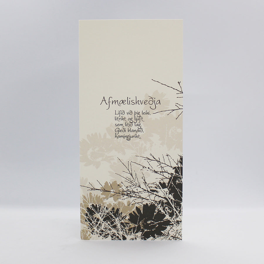 Afmæliskort með ljóði eftir Huldu Ólafsdóttur