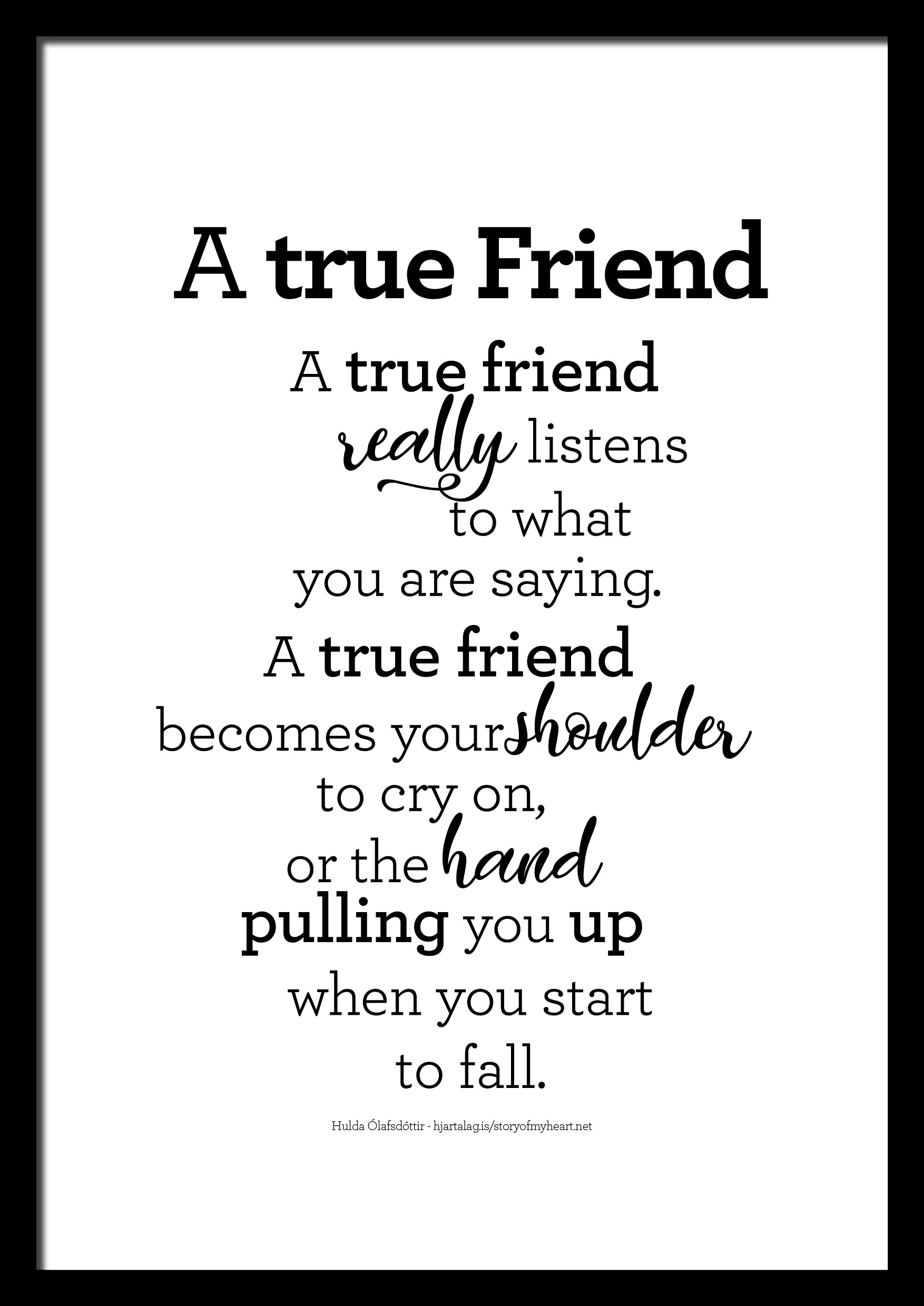 A True Friend - Text Print - Digital Download - Icelandic Scandinavian Nordic - Black & White - Minimal Typographic Wall Art