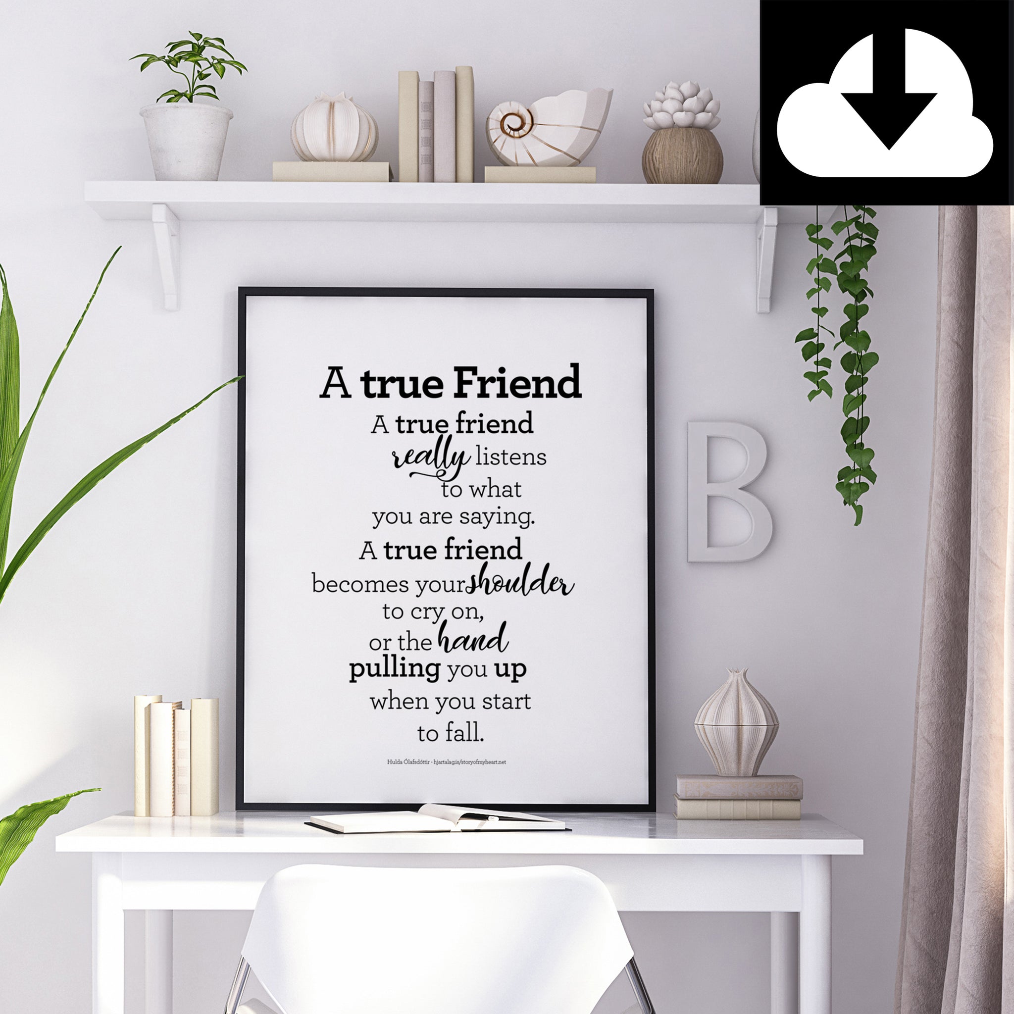 A True Friend - Text Print - Digital Download - Icelandic Scandinavian Nordic - Black & White - Minimal Typographic Wall Art