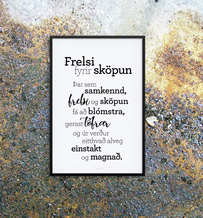 Plakat með gullkorni eftir Huldu Ólafsdóttur - Frelsi fyrir sköpun
