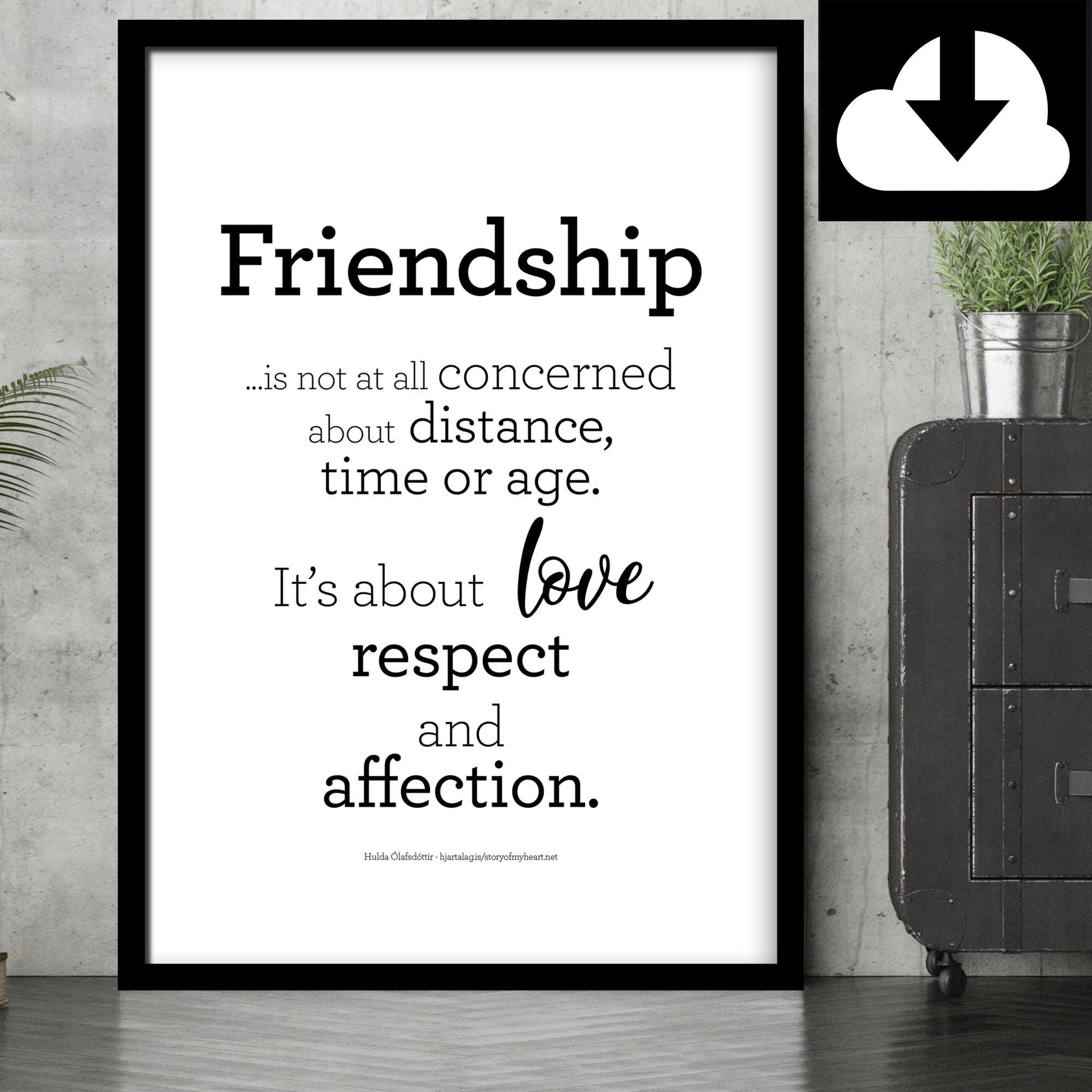 Friendship Text Print - Digital Download - Icelandic Scandinavian Nordic - Black & White - Minimal Typographic Wall Art