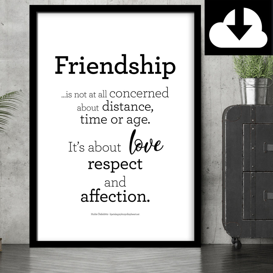 Friendship Text Print - Digital Download - Icelandic Scandinavian Nordic - Black & White - Minimal Typographic Wall Art