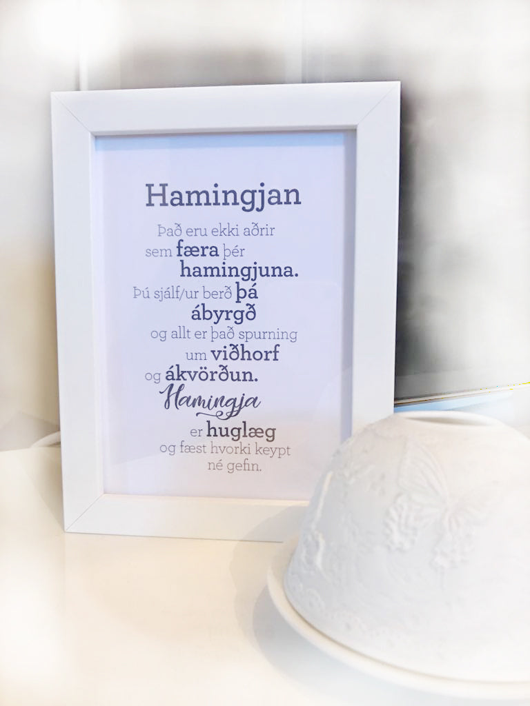 Hamingjan - Gullkorn í ramma - Texti eftir Huldu Ólafsdóttur