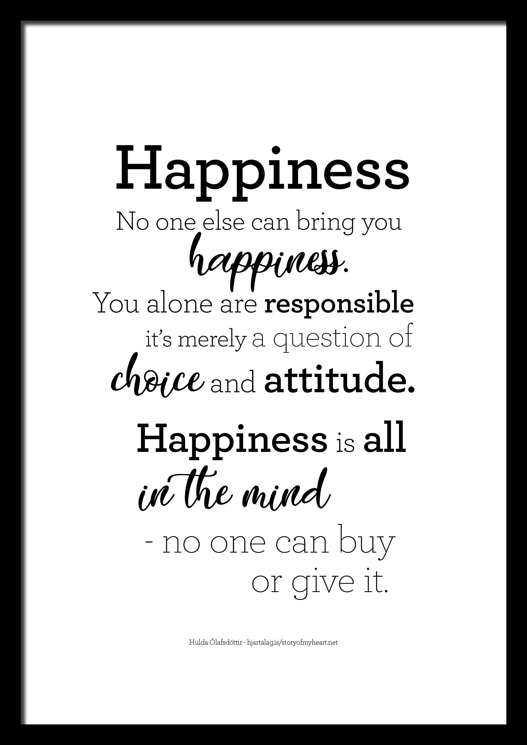 Happiness - Text Print - Digital Download - Icelandic Scandinavian Nordic - Black & White - Minimal Typographic Wall Art