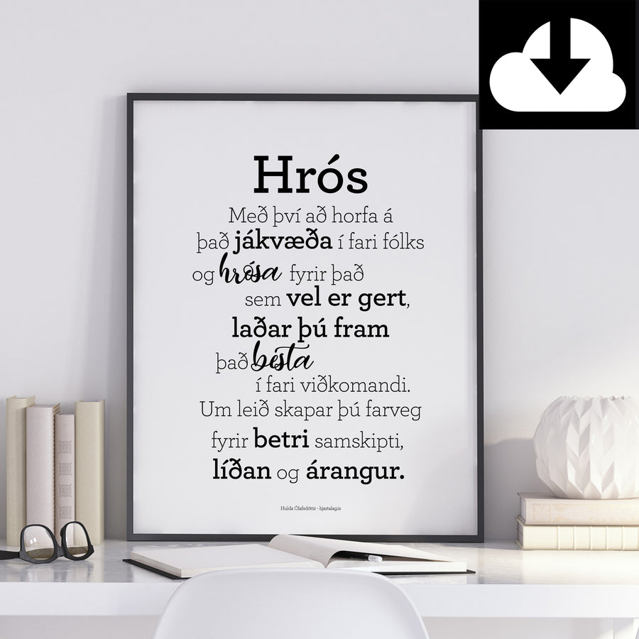Hrós - Rafræn útgáfa til útprentunar - nokkrar stærðir fylgja