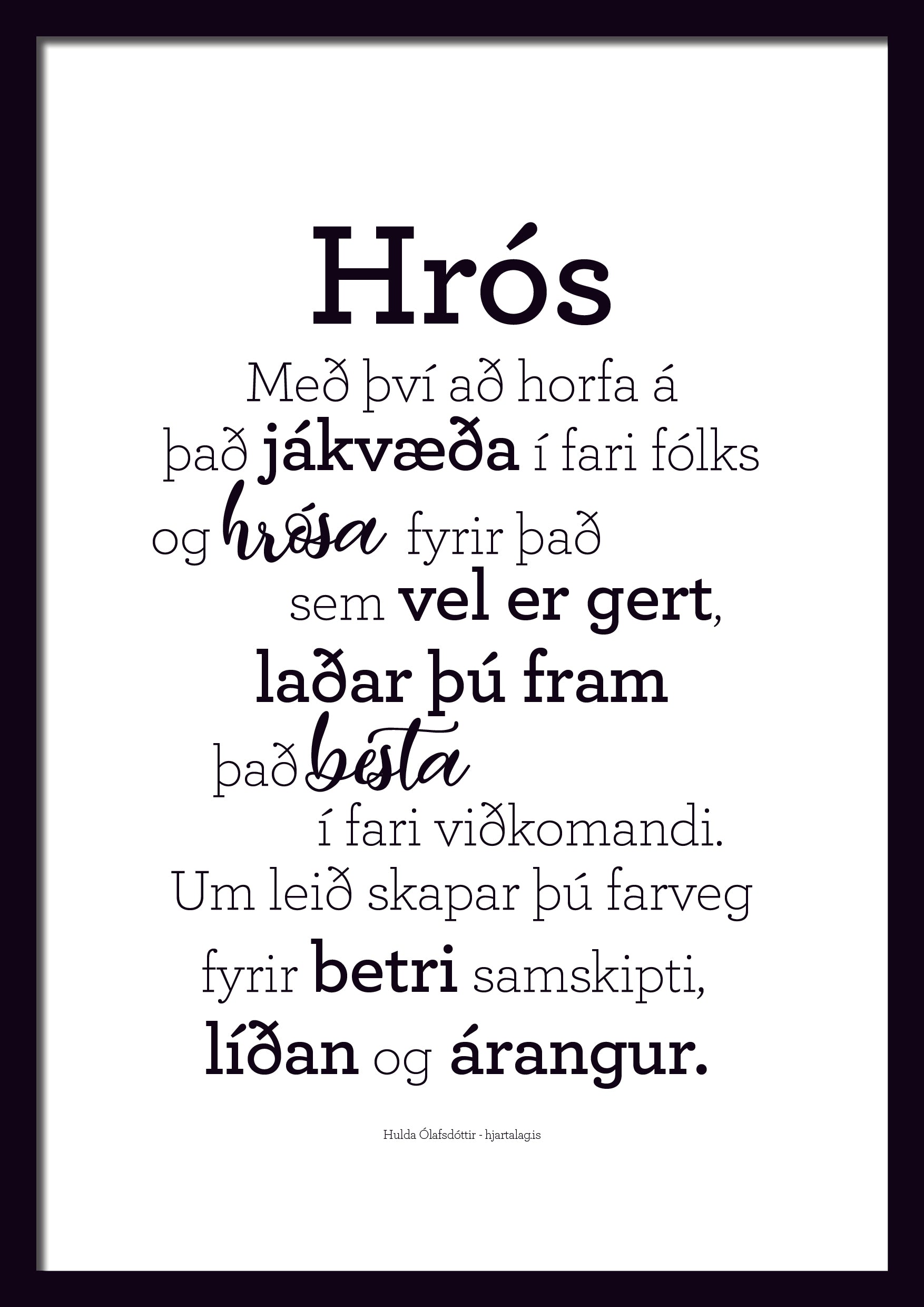 Hrós - Rafræn útgáfa til útprentunar - nokkrar stærðir fylgja