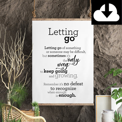 Letting go - Text Print - Digital Download - Icelandic Scandinavian Nordic - Black & White - Minimal Typographic Wall Art