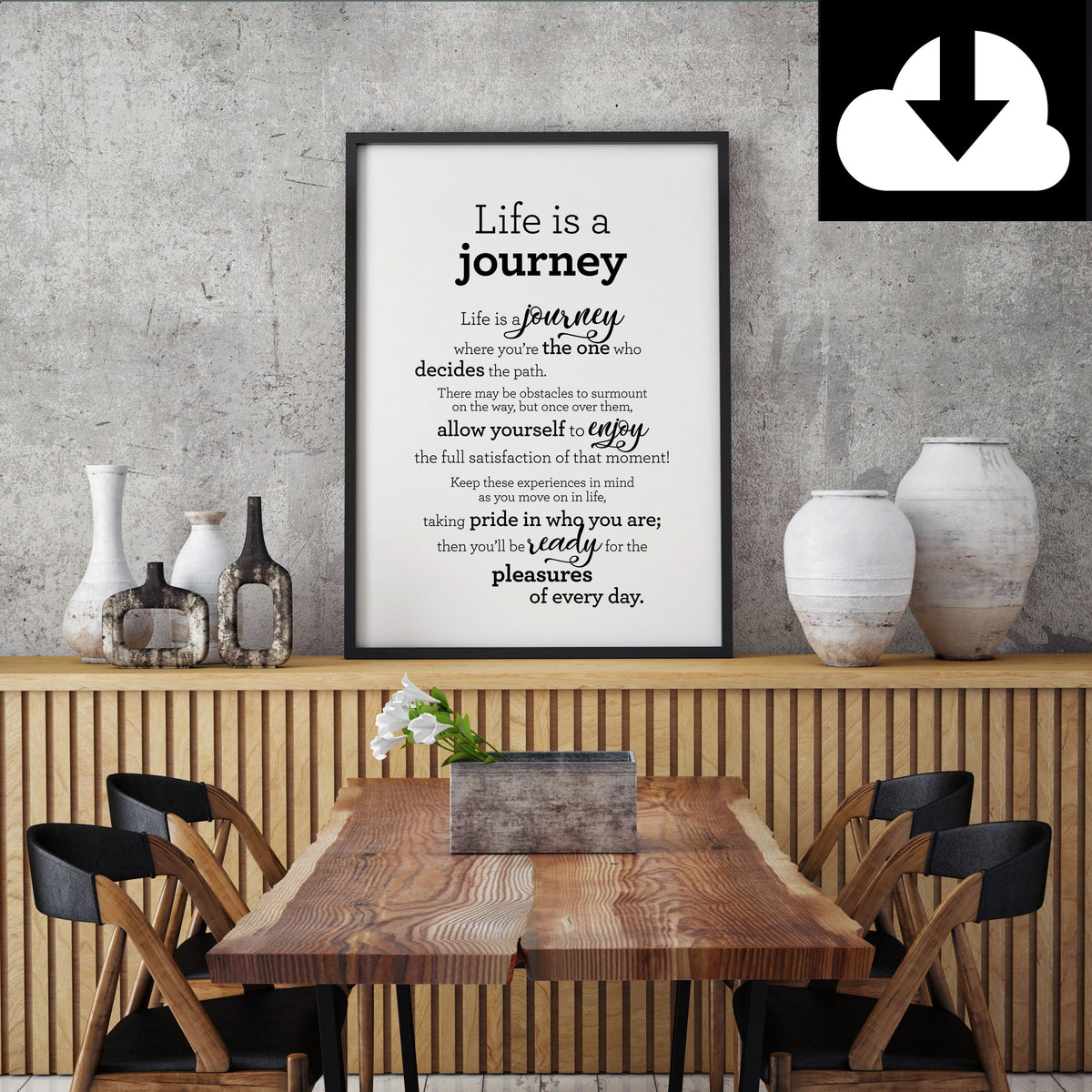 Life is a Journey - Text Print - Digital Download - Icelandic Scandinavian Nordic - Black & White - Minimal Typographic Wall Art