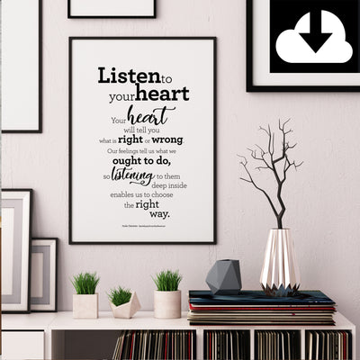 Listen to your heart - Text Print - Digital Download - Icelandic Scandinavian Nordic - Black & White - Minimal Typographic Wall Art