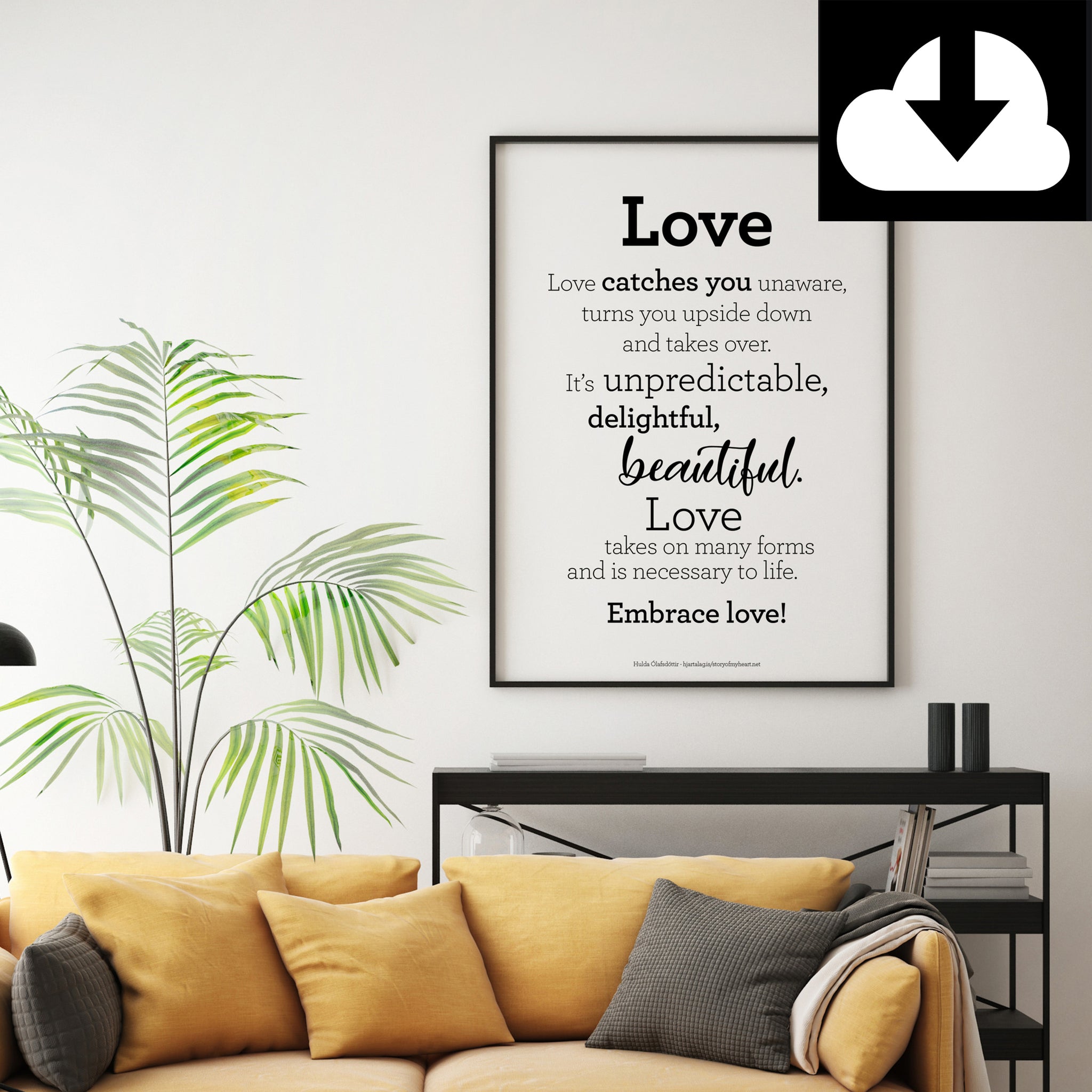 Love - Text Print - Digital Download - Icelandic Scandinavian Nordic - Black & White - Minimal Typographic Wall Art