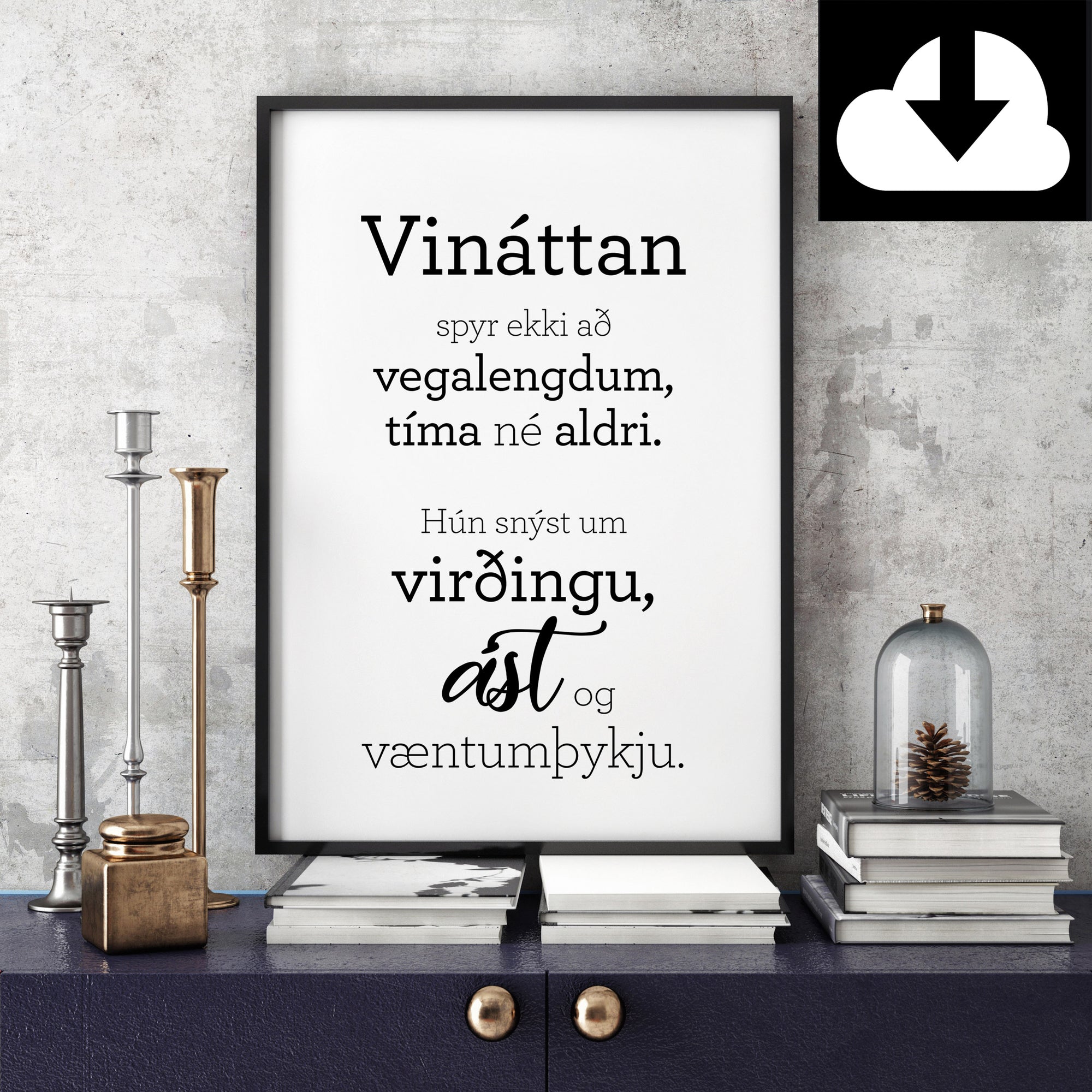 Vináttan plakat - Rafræn útgáfa til útprentunar - nokkrar stærðir fylgja
