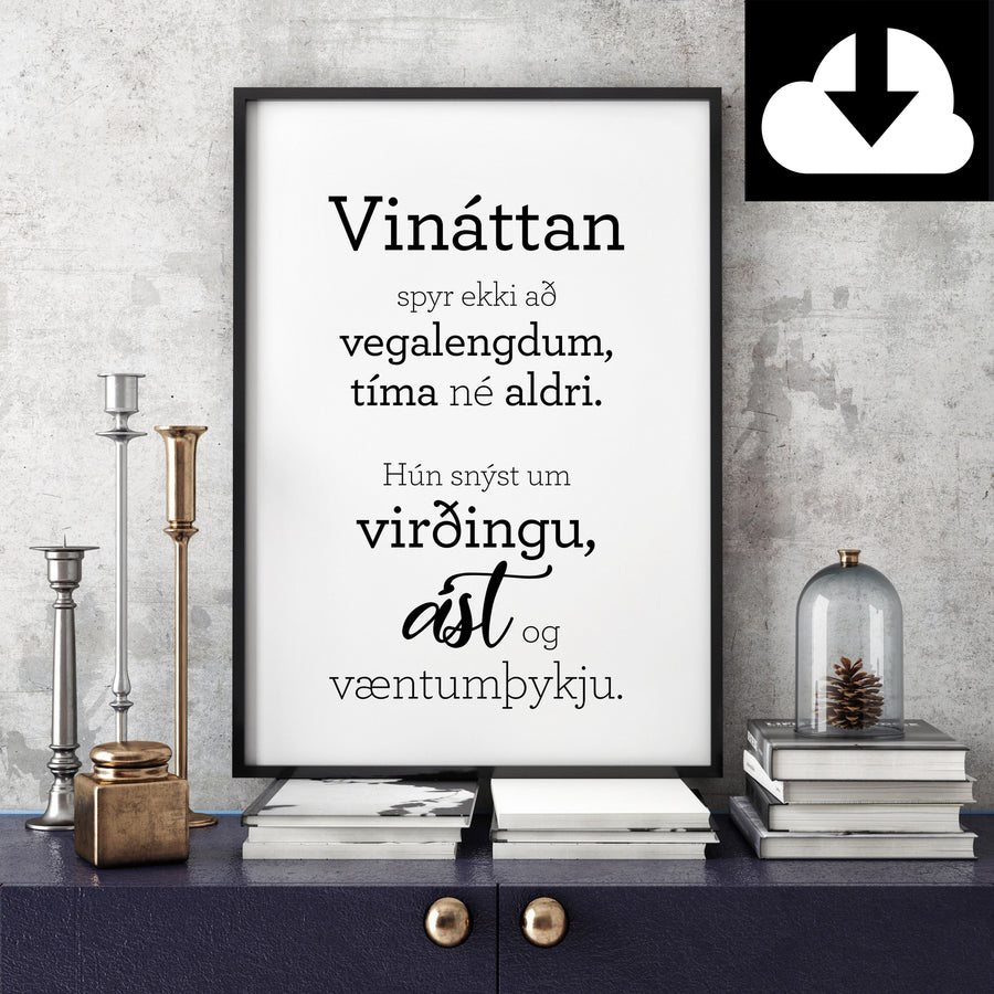 Vináttan plakat - Rafræn útgáfa til útprentunar - nokkrar stærðir fylgja