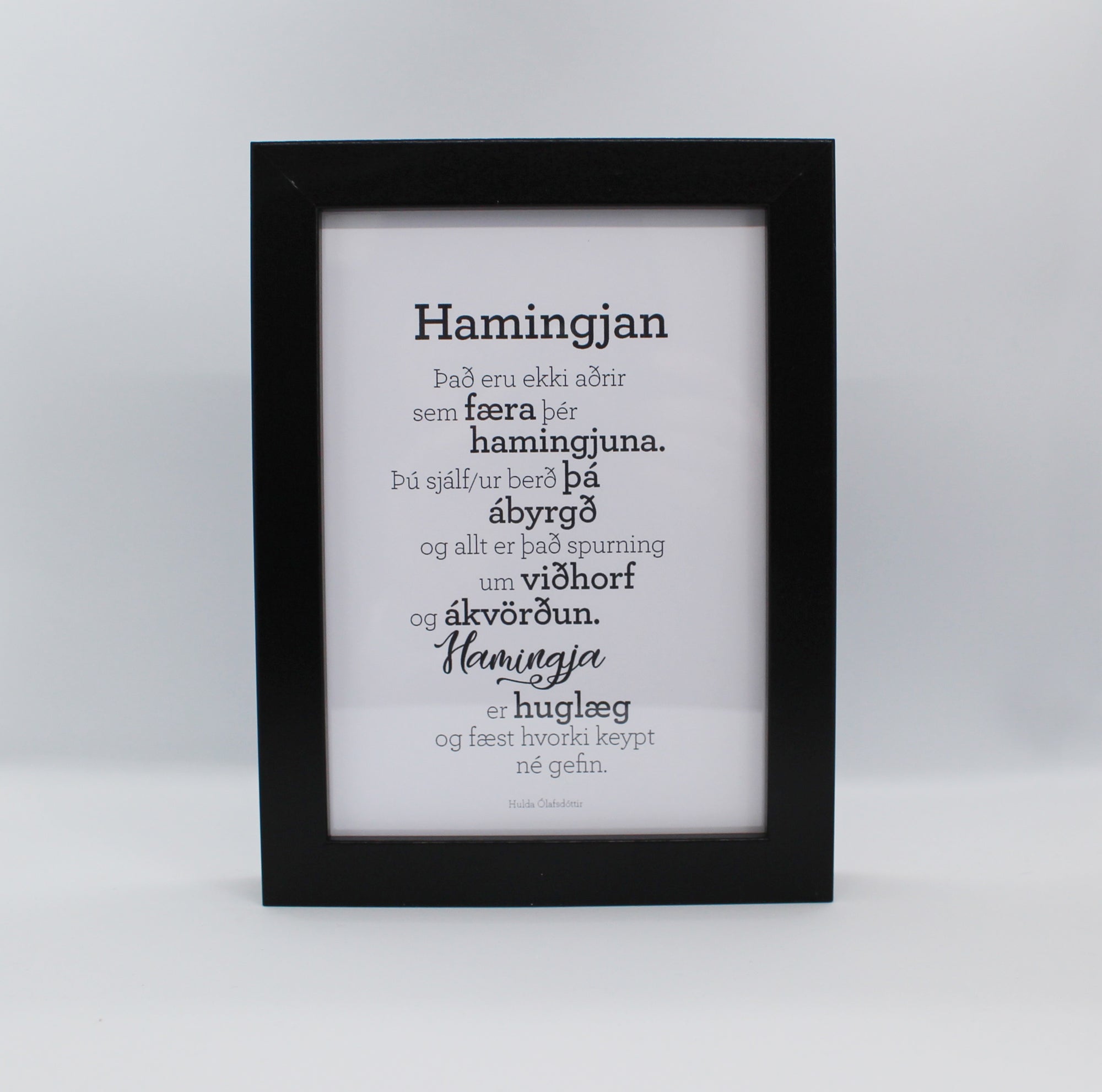Hamingjan - Gullkorn í ramma - Texti eftir Huldu Ólafsdóttur
